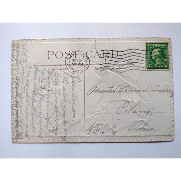 Thanksgiving Postcard Frances Brundage 130 Victorian Man Rings Bell Gabriel 1912 - Picture 5 of 6